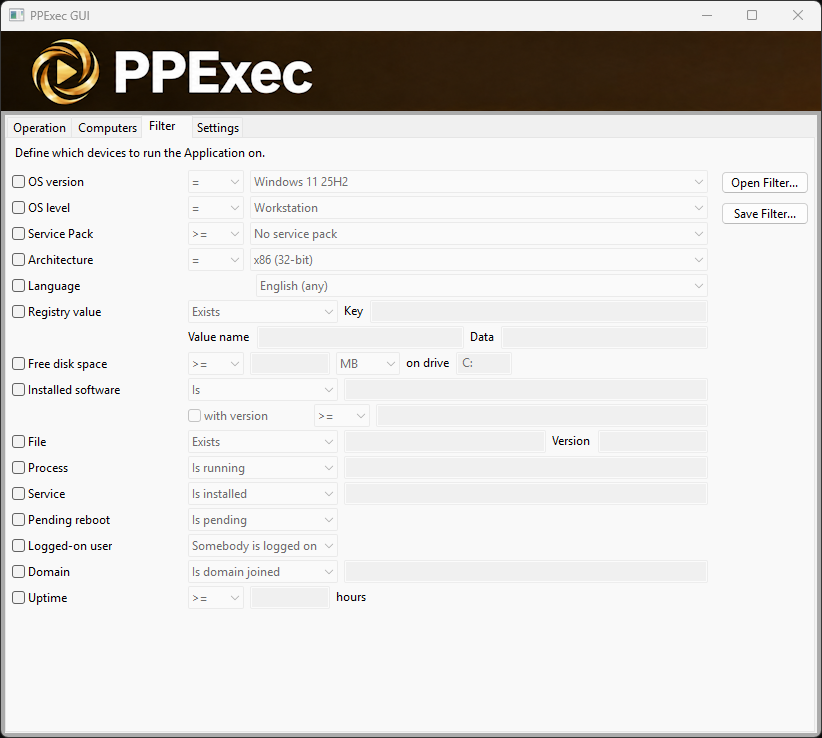 PPExec GUI - Filter tab